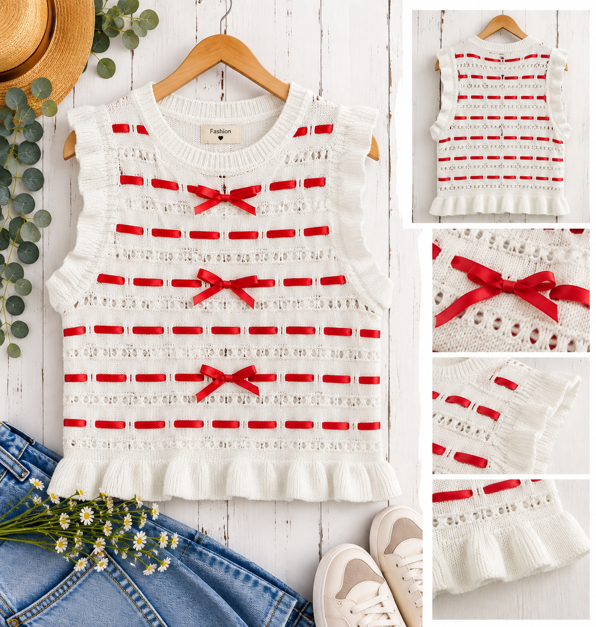 Dainty red bow sweater vest