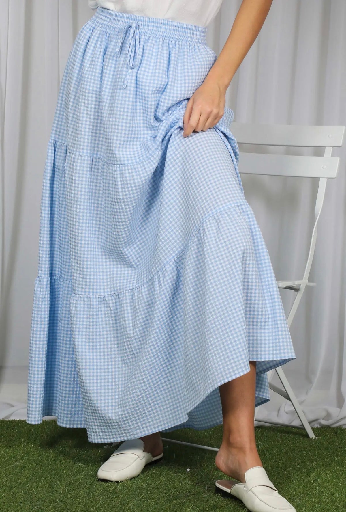 Baby blue gingham maxi skirt