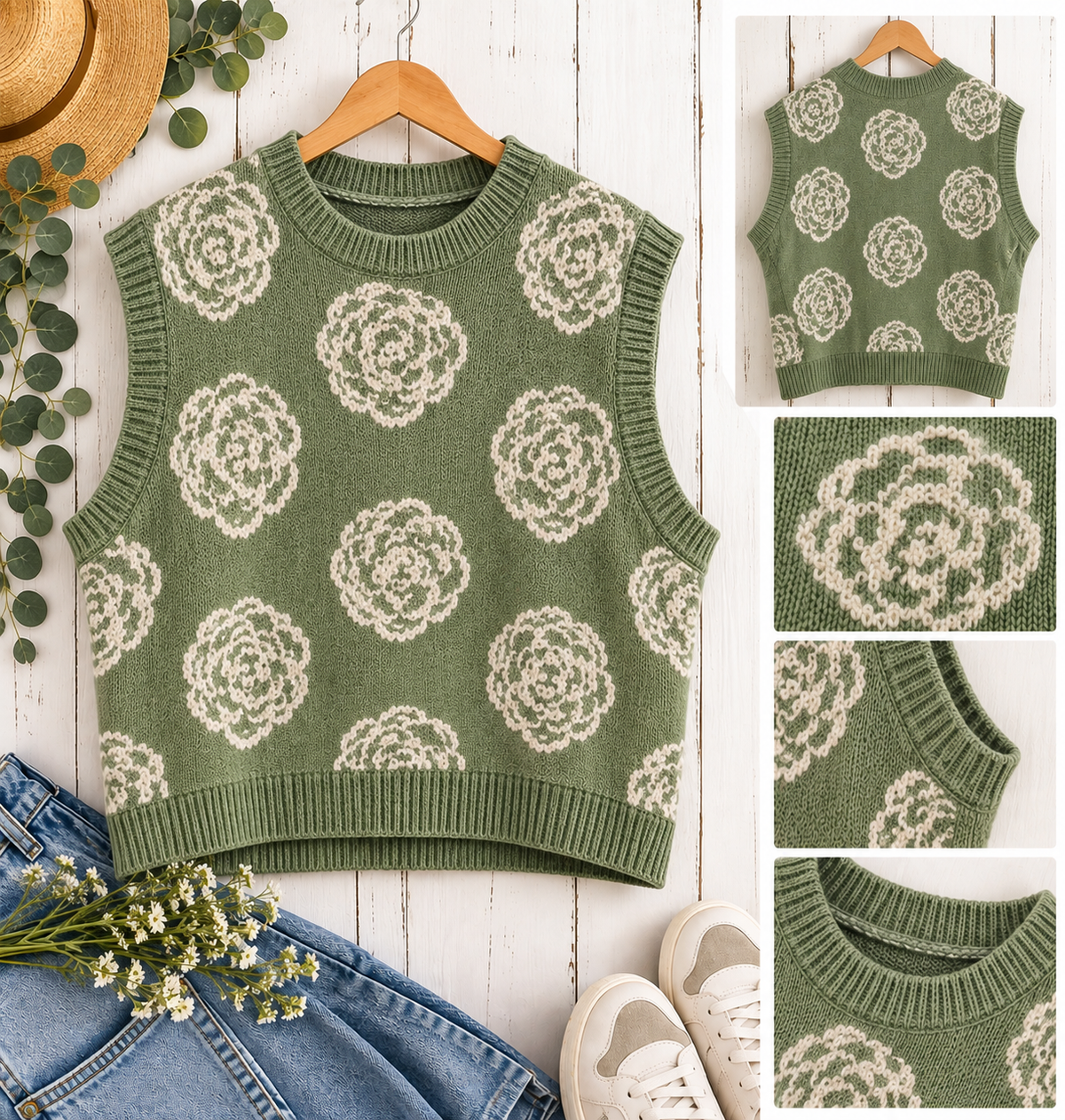 Sage floral vest