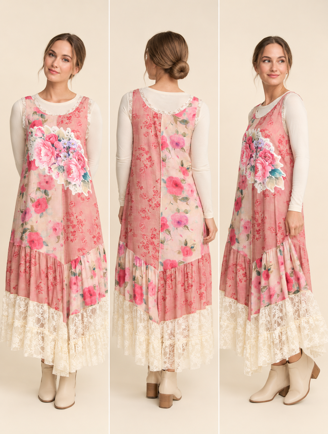 Floral patchwork lace dress.