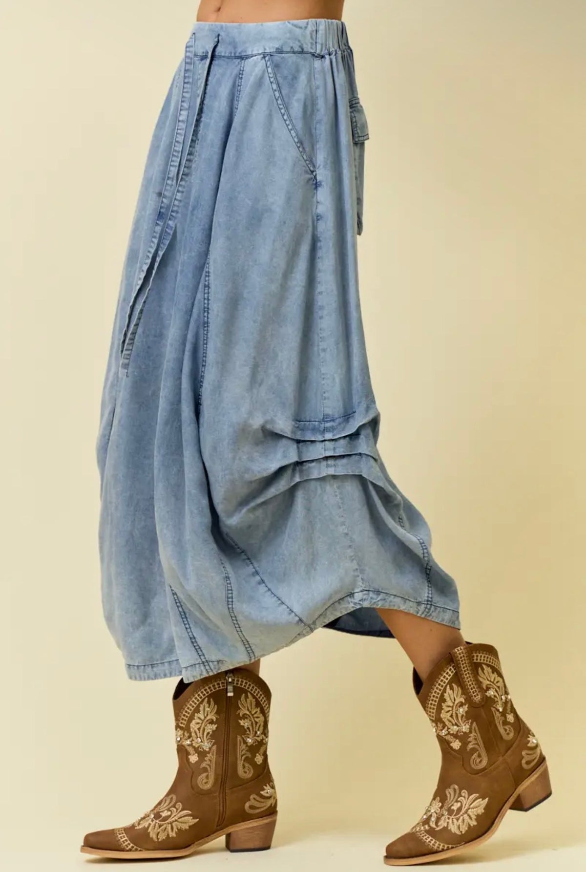 Denim side tuck skirt