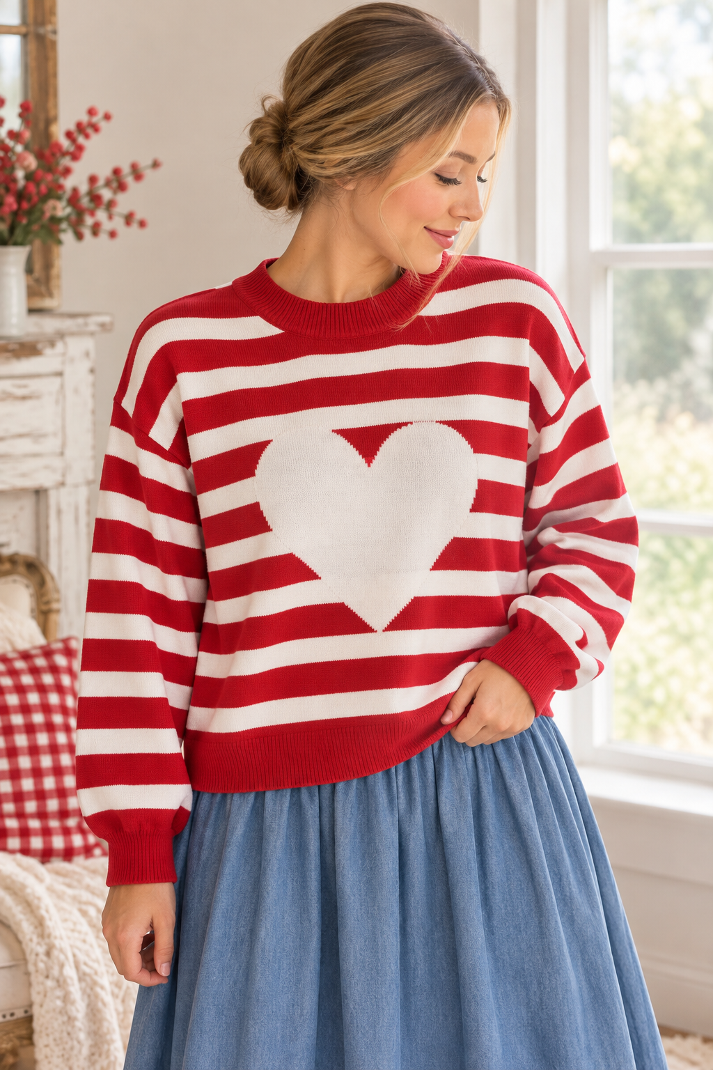 Red striped heart sweater