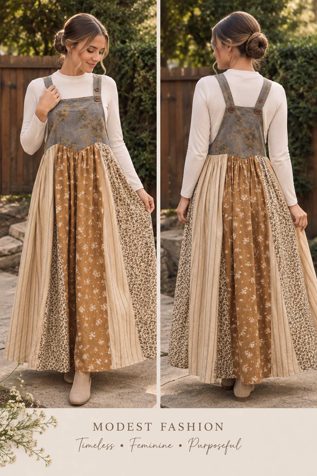 Vintage floral denim over all dress