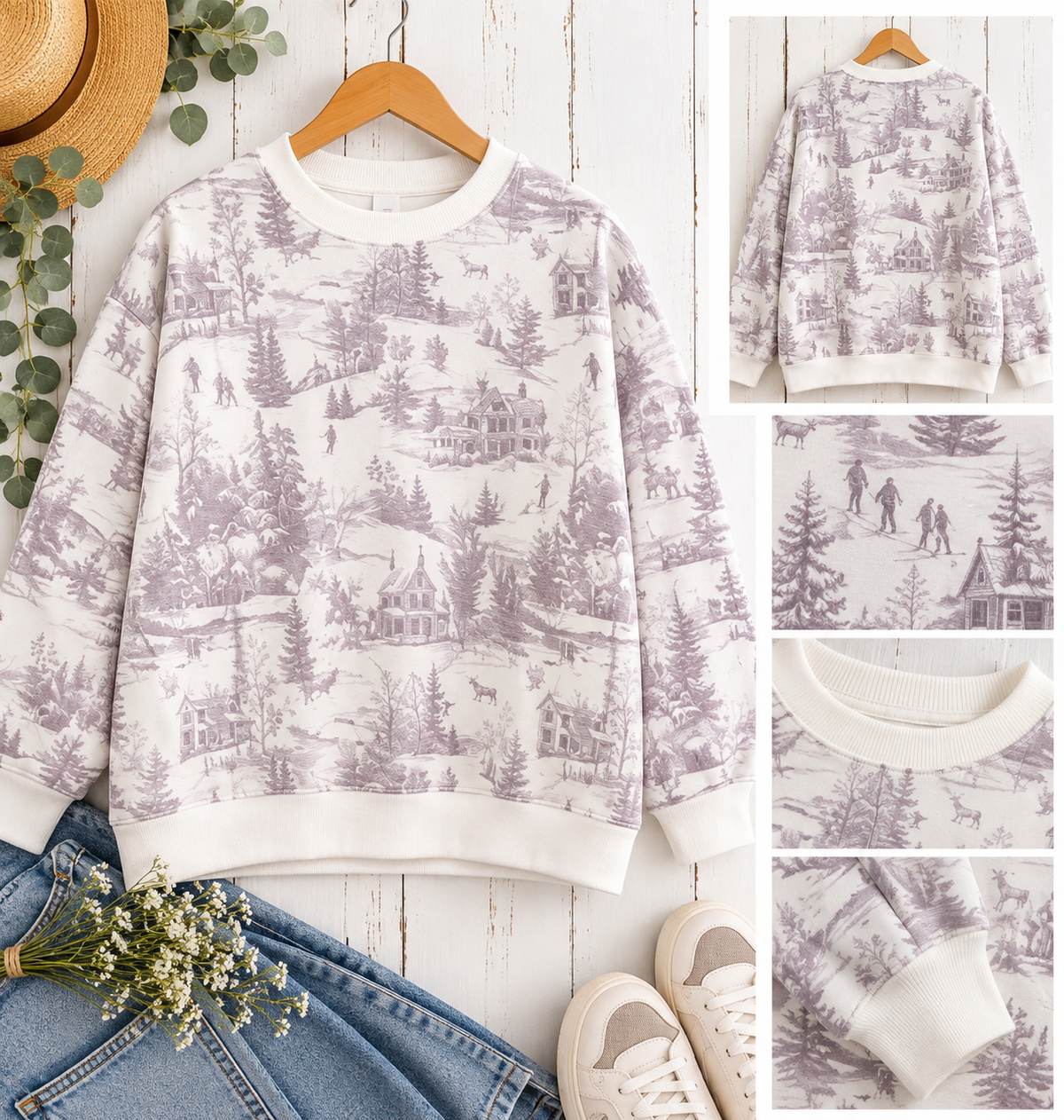 Lavender Monochromatic toile sweatshirt