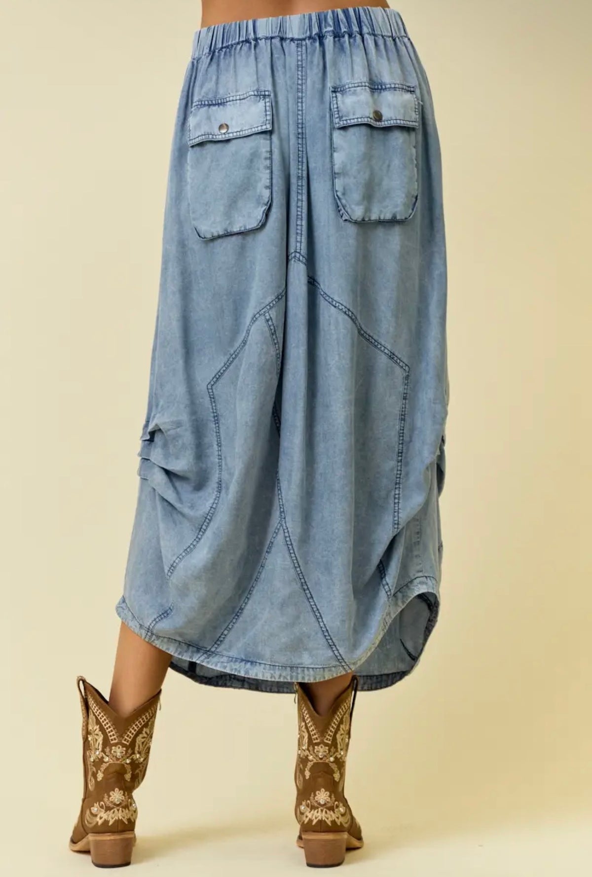 Denim side tuck skirt