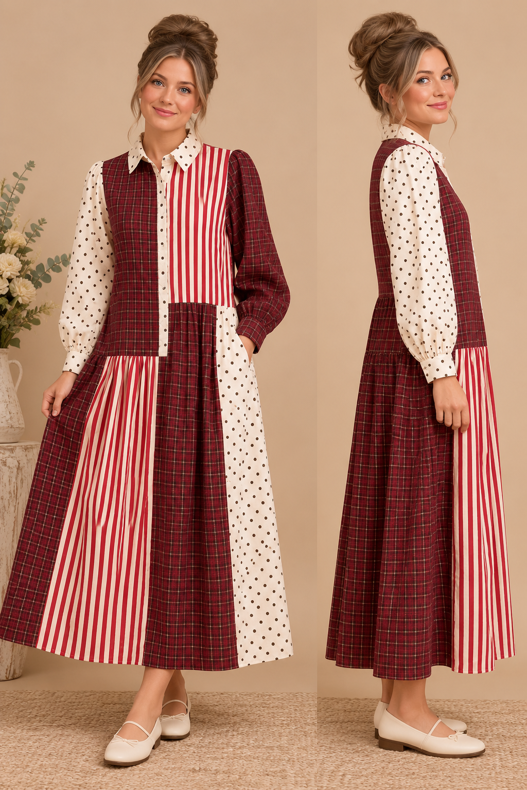 Striped polka dot maxi dress