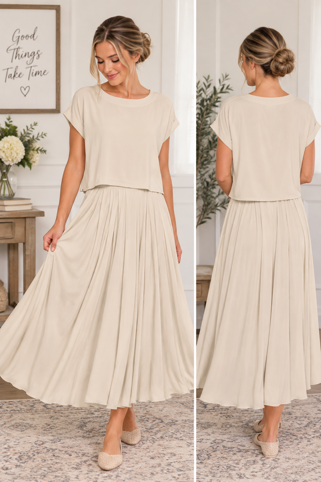 Zenana sand beige skirt set